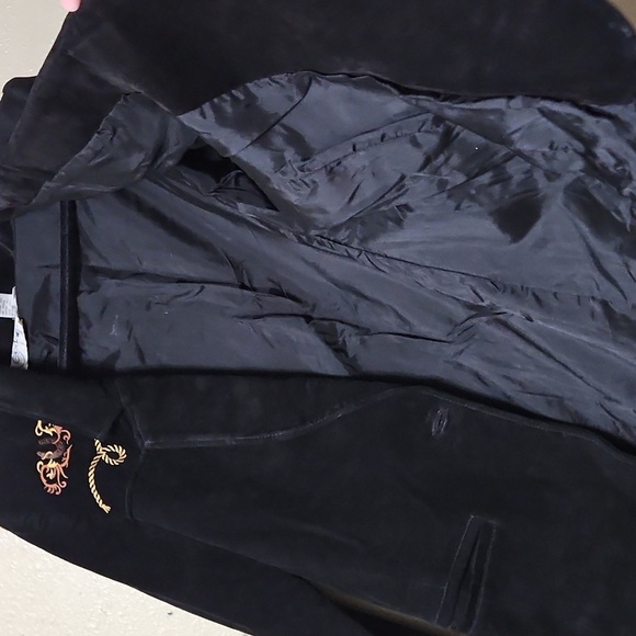 Equestrian Suede Leather Embroidered Jacket Blazer Size Medium Satin Lined Black - Picture 14 of 15